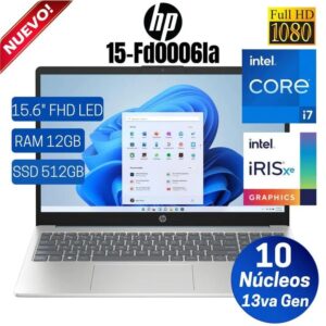 LAPTOP HP 15-fd0006la 15.6" FHD , Core i7-1355U, 13va Gen, Ram 12GB, Ssd 512GB, Free Dos